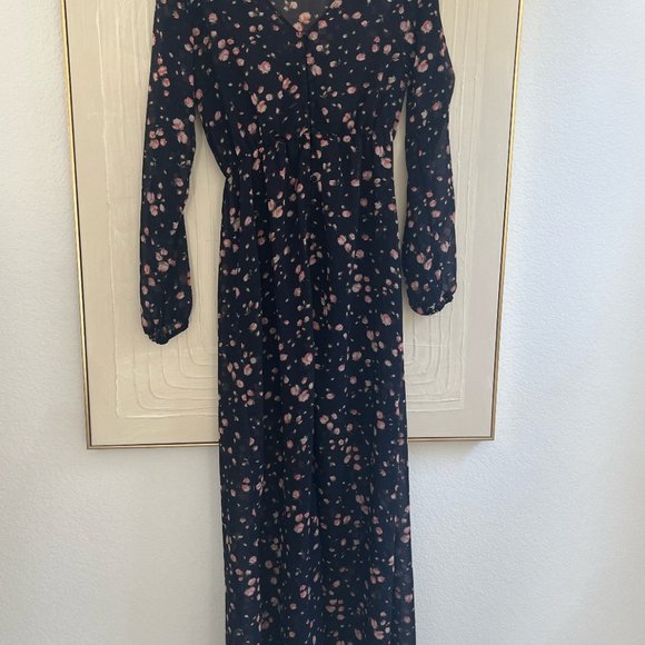 Volcom Two-Piece Silk Maxi Floral Dress w/Cotton Slip - Picture 3 of 6